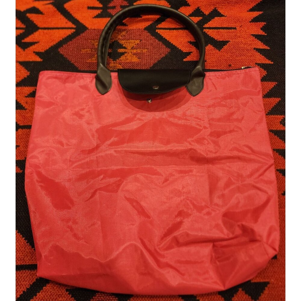 Longchamp-Inspired Hot Pink Tote Bag Black Leather Accents & Snap & Zip Closure